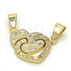 Dije Elegante 05.179.0057 Oro Laminado, Diseño de Corazón, con Blanca Zirconia Cubica, Pulido, Tono Dorado