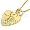 Dije Elegante 05.179.0059 Oro Laminado, Diseño de Llave y Corazón, con Blanca Zirconia Cubica, Pulido, Tono Dorado
