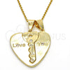 Dije Elegante 05.179.0059 Oro Laminado, Diseño de Llave y Corazón, con Blanca Zirconia Cubica, Pulido, Tono Dorado