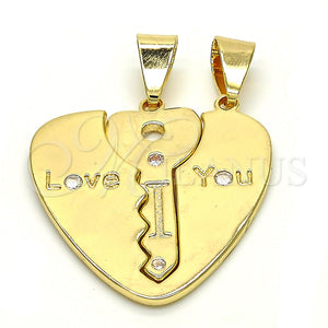 Dije Elegante 05.179.0059 Oro Laminado, Diseño de Llave y Corazón, con Blanca Zirconia Cubica, Pulido, Tono Dorado