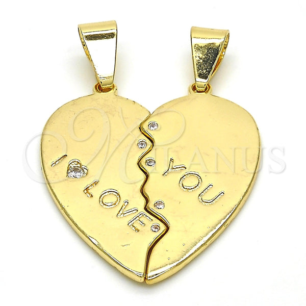 Dije Elegante 05.179.0060 Oro Laminado, Diseño de Corazón, con Blanca Zirconia Cubica, Pulido, Tono Dorado