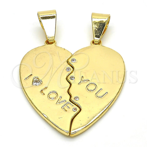 Dije Elegante 05.179.0060 Oro Laminado, Diseño de Corazón, con Blanca Zirconia Cubica, Pulido, Tono Dorado
