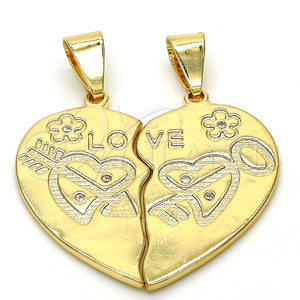 Dije Elegante 05.179.0061 Oro Laminado, Diseño de Corazón y Amor, con Blanca Zirconia Cubica, Pulido, Tono Dorado