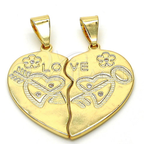 Dije Elegante 05.179.0061 Oro Laminado, Diseño de Corazón y Amor, con Blanca Zirconia Cubica, Pulido, Tono Dorado