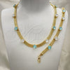 Collar y Pulsera 06.185.0015 Oro Laminado, con Aqua Azul and Blanca Zirconia Cubica, Pulido, Tono Dorado