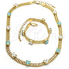 Collar y Pulsera 06.185.0015 Oro Laminado, con Aqua Azul and Blanca Zirconia Cubica, Pulido, Tono Dorado