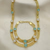 Collar y Pulsera 06.185.0015 Oro Laminado, con Aqua Azul and Blanca Zirconia Cubica, Pulido, Tono Dorado