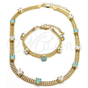 Collar y Pulsera 06.185.0015 Oro Laminado, con Aqua Azul and Blanca Zirconia Cubica, Pulido, Tono Dorado