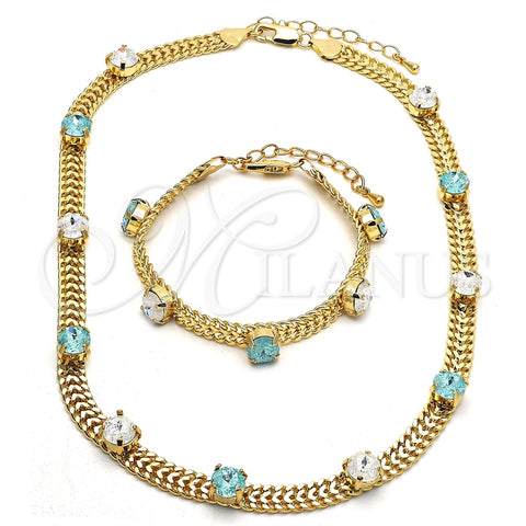 Collar y Pulsera 06.185.0015 Oro Laminado, con Aqua Azul and Blanca Zirconia Cubica, Pulido, Tono Dorado