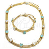 Collar y Pulsera 06.185.0015 Oro Laminado, con Aqua Azul and Blanca Zirconia Cubica, Pulido, Tono Dorado