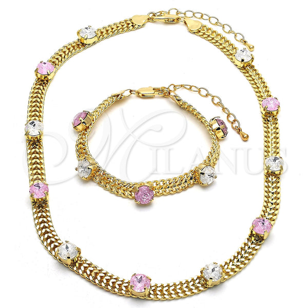 Collar y Pulsera 06.185.0015.1 Oro Laminado, con Rosado and Blanca Zirconia Cubica, Pulido, Tono Dorado