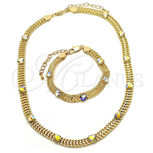 Collar y Pulsera 06.185.0016 Oro Laminado, Diseño de Corazón, con Aurore Boreale Cristal, Pulido, Tono Dorado