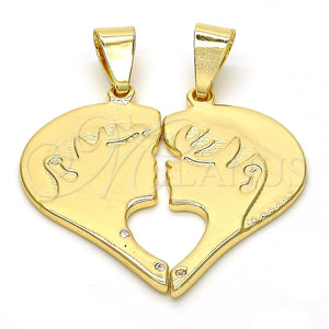 Dije Elegante 05.179.0063 Oro Laminado, Diseño de Corazón, con Blanca Zirconia Cubica, Pulido, Tono Dorado