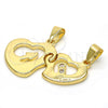 Dije Elegante 05.179.0064 Oro Laminado, Diseño de Corazón y Amor, con Blanca Zirconia Cubica, Pulido, Tono Dorado