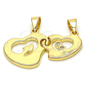 Dije Elegante 05.179.0064 Oro Laminado, Diseño de Corazón y Amor, con Blanca Zirconia Cubica, Pulido, Tono Dorado