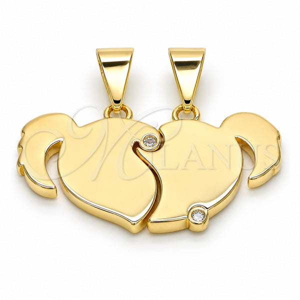 Dije Elegante 05.179.0065 Oro Laminado, Diseño de Corazón, con Blanca Zirconia Cubica, Pulido, Tono Dorado