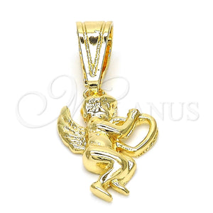 Dije Religioso 05.120.0079 Oro Laminado, Diseño de Angel y Corazón, Pulido, Tono Dorado