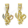 Dije Religioso 05.120.0079 Oro Laminado, Diseño de Angel y Corazón, Pulido, Tono Dorado