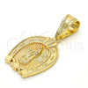 Dije Religioso 05.120.0086 Oro Laminado, Diseño de Guadalupe y Corazón, Pulido, Tono Dorado