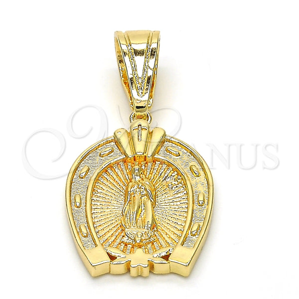 Dije Religioso 05.120.0086 Oro Laminado, Diseño de Guadalupe y Corazón, Pulido, Tono Dorado