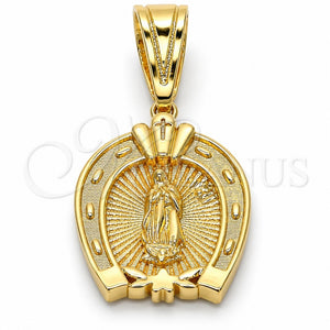 Dije Religioso 05.120.0086 Oro Laminado, Diseño de Guadalupe y Corazón, Pulido, Tono Dorado