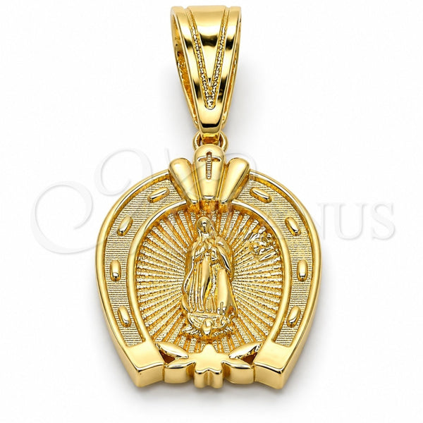 Dije Religioso 05.120.0086 Oro Laminado, Diseño de Guadalupe y Corazón, Pulido, Tono Dorado