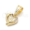 Dije Elegante 05.120.0087 Oro Laminado, Diseño de Corazón y Delfín, con Granate and Blanca Zirconia Cubica, Pulido, Tono Dorado