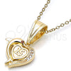 Dije Elegante 05.120.0087 Oro Laminado, Diseño de Corazón y Delfín, con Granate and Blanca Zirconia Cubica, Pulido, Tono Dorado