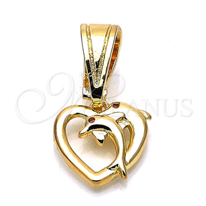 Dije Elegante 05.120.0093 Oro Laminado, Diseño de Corazón y Delfín, con Granate Zirconia Cubica, Pulido, Tono Dorado