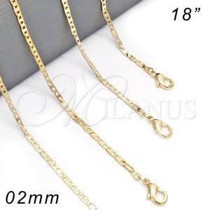 Gargantilla Basica 04.213.0079.18 Oro Laminado, Diseño de Mariner, Pulido, Tono Dorado (02 MM Thickness, 18 Inches Length)