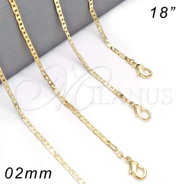 Gargantilla Basica 04.213.0079.18 Oro Laminado, Diseño de Mariner, Pulido, Tono Dorado (02 MM Thickness, 18 Inches Length)