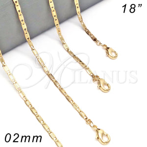 Gargantilla Basica 04.213.0081.18 Oro Laminado, Pulido, Tono Dorado (02 MM Thickness, 48 Inches Length)