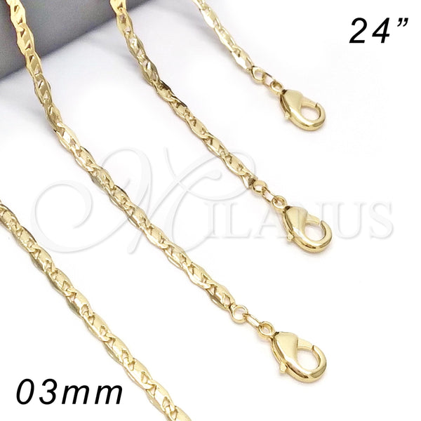 Gargantilla Basica 04.213.0083.24 Oro Laminado, Pulido, Tono Dorado (03 MM Thickness, 24 Inches Length)