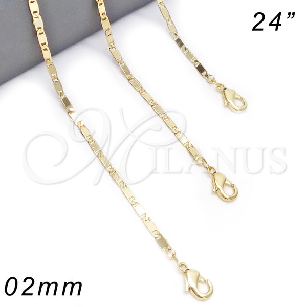 Gargantilla Basica 04.213.0085.24 Oro Laminado, Pulido, Tono Dorado (02 MM Thickness, 24 Inches Length)