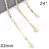 Gargantilla Basica 04.213.0085.24 Oro Laminado, Pulido, Tono Dorado (02 MM Thickness, 24 Inches Length)