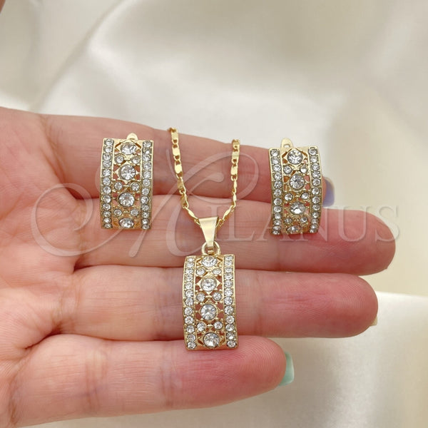 Juego de Arete y Dije de Adulto 10.314.0002 Oro Laminado, con Blanca Zirconia Cubica and Blanca Micro Pave, Pulido, Tono Dorado
