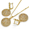 Juego de Arete y Dije de Adulto 10.314.0004 Oro Laminado, con Blanca Cristal and Blanca Micro Pave, Pulido, Tono Dorado