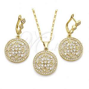 Juego de Arete y Dije de Adulto 10.314.0004 Oro Laminado, con Blanca Cristal and Blanca Micro Pave, Pulido, Tono Dorado
