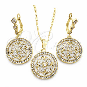 Juego de Arete y Dije de Adulto 10.314.0004.1 Oro Laminado, con Blanca Cristal and Blanca Micro Pave, Pulido, Tono Dorado