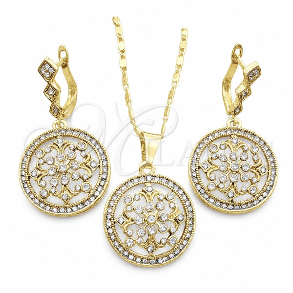 Juego de Arete y Dije de Adulto 10.314.0004.1 Oro Laminado, con Blanca Cristal and Blanca Micro Pave, Pulido, Tono Dorado
