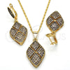Juego de Arete y Dije de Adulto 10.314.0005.1 Oro Laminado, con Blanca Cristal, Pulido, Tono Dorado