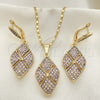Juego de Arete y Dije de Adulto 10.314.0005.1 Oro Laminado, con Blanca Cristal, Pulido, Tono Dorado