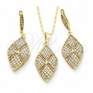Juego de Arete y Dije de Adulto 10.314.0005.1 Oro Laminado, con Blanca Cristal, Pulido, Tono Dorado