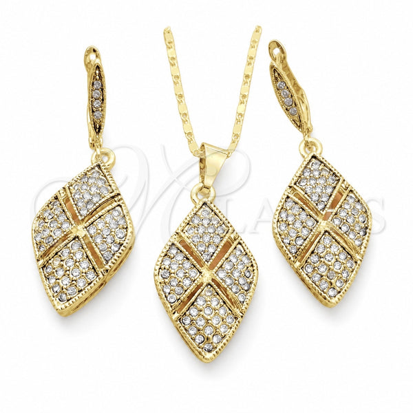 Juego de Arete y Dije de Adulto 10.314.0005.1 Oro Laminado, con Blanca Cristal, Pulido, Tono Dorado