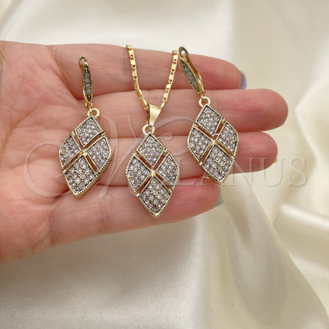 Juego de Arete y Dije de Adulto 10.314.0005.1 Oro Laminado, con Blanca Cristal, Pulido, Tono Dorado