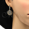 Juego de Arete y Dije de Adulto 10.314.0006.1 Oro Laminado, Diseño de Flor, con Blanca Cristal, Pulido, Tono Dorado