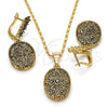 Juego de Arete y Dije de Adulto 10.314.0007.1 Oro Laminado, Diseño de Flor, con Blanca Cristal, Pulido, Tono Dorado
