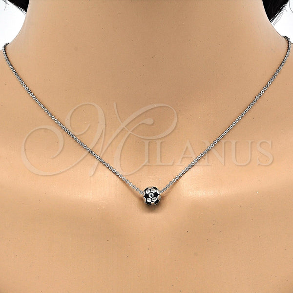 Collares con Dije 04.313.0004.18 Rodio Laminado, Diseño de Bola, Esmaltado Negro, Rodinado (Grosor 01 MM, 18 Pulgadas de Largo)