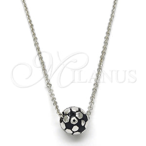 Collares con Dije 04.313.0004.18 Rodio Laminado, Diseño de Bola, Esmaltado Negro, Rodinado (Grosor 01 MM, 18 Pulgadas de Largo)