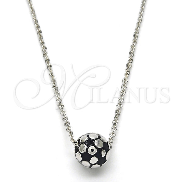 Collares con Dije 04.313.0004.18 Rodio Laminado, Diseño de Bola, Esmaltado Negro, Rodinado (Grosor 01 MM, 18 Pulgadas de Largo)